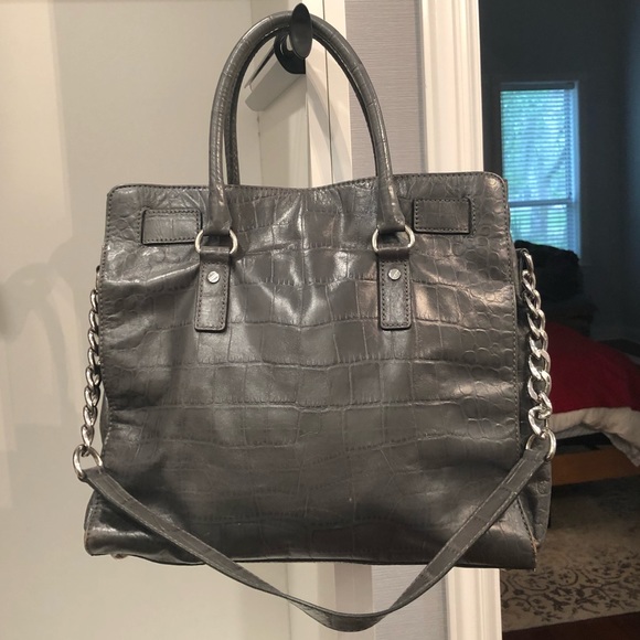 MICHAEL KORS Large Hamilton Satchel Gray Croc EUC! - Picture 3 of 10